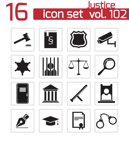 Vector black justice icons set — Stock Vector