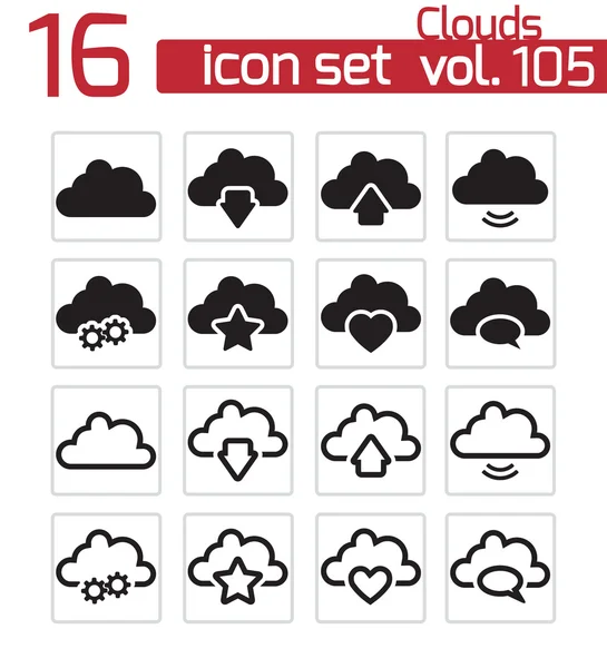 Vector negro nubes iconos conjunto — Archivo Imágenes Vectoriales