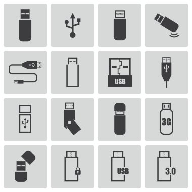 siyah vektör usb simgeler kümesi