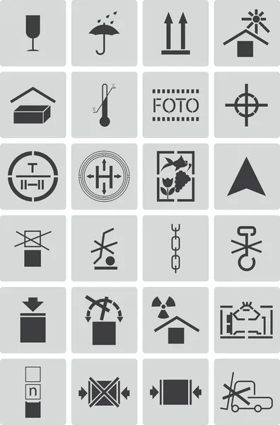 Vector black marking cargo icons set — Stock Vector