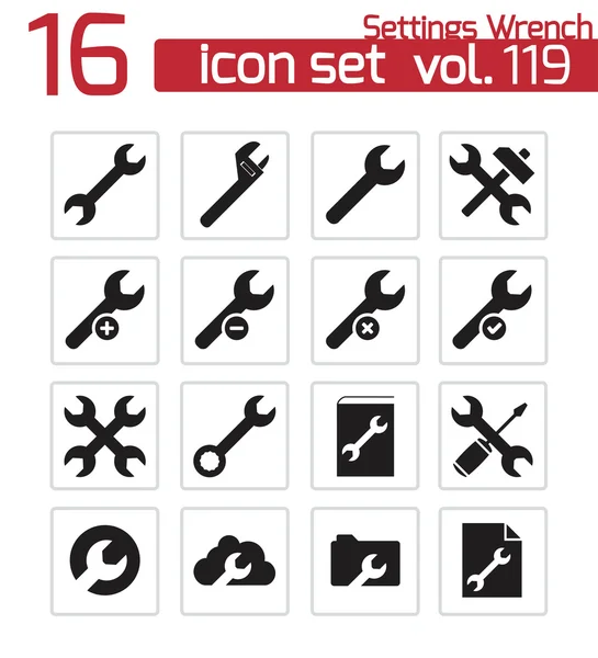 Conjunto de iconos de llave inglesa de configuración de negro vectorial — Vector de stock