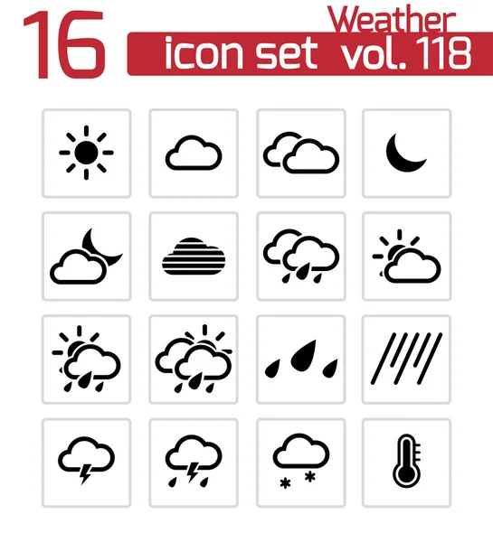 Vector black weather icons set — Stock Vector