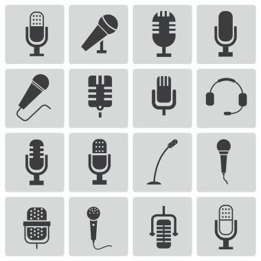 Vector black microphone icons set clipart