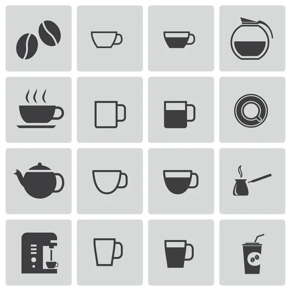 Vector zwarte koffie icons set — Stockvector