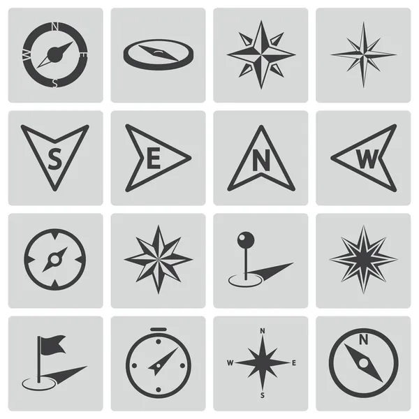 Vektor svart kompass ikoner set — Stock vektor