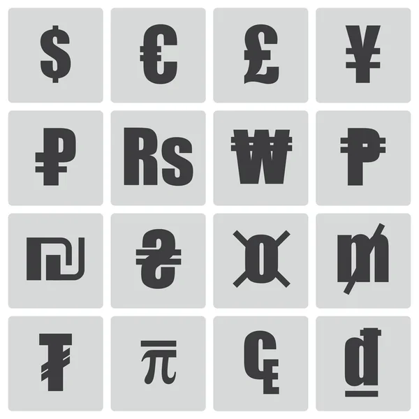 Ensemble de symboles vectoriels de monnaie noire — Image vectorielle