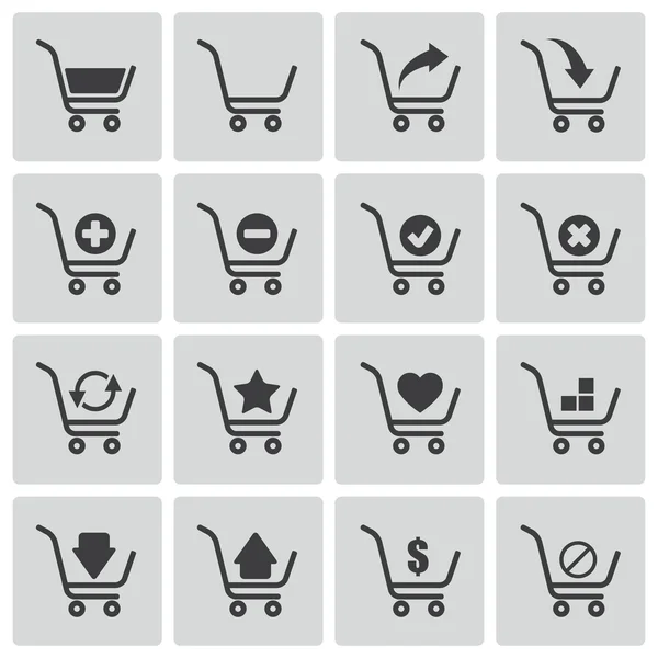 Conjunto de iconos de carrito de compras negro vector — Vector de stock