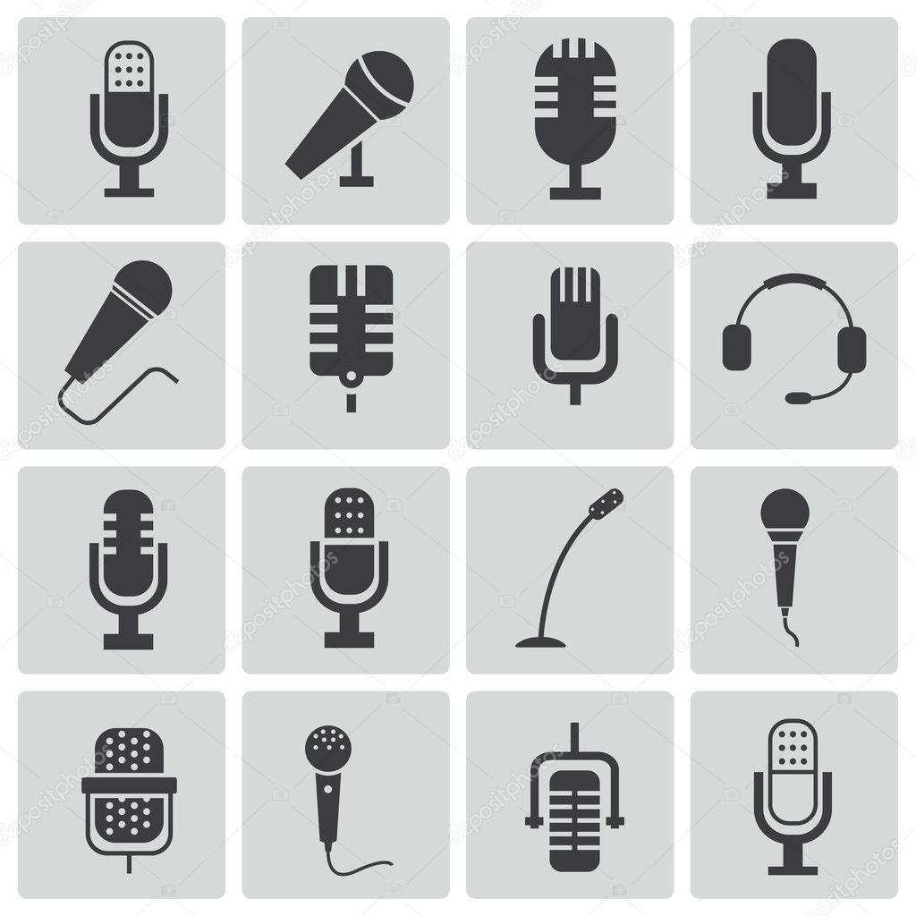 Vector black microphone icons set