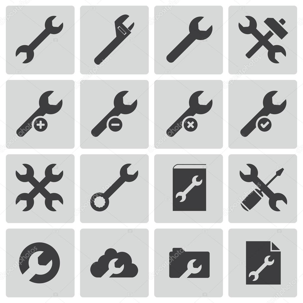 Vector black settings wrench icons set
