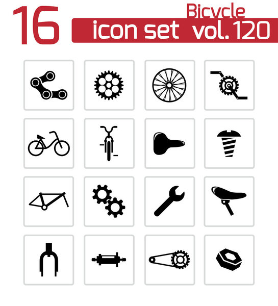 Vector black bicycle part icons set