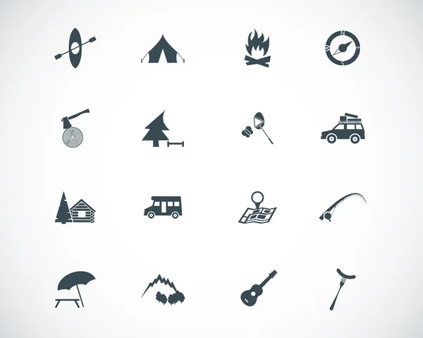 Zwarte camping vector icons set — Stockvector