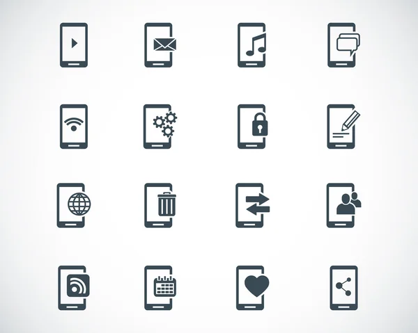 Vector zwarte mobiele icons set — Stockvector