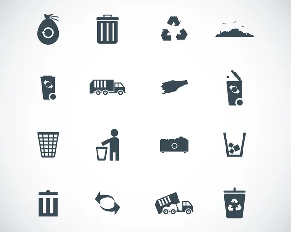 Vector black garbage icons set — Stock Vector