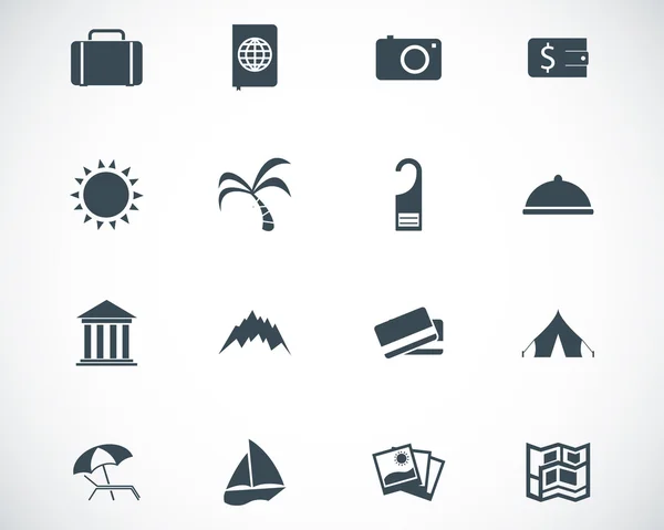 Conjunto de iconos de viaje negro vectorial — Vector de stock