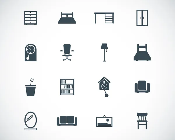 Vector zwarte meubilair icons set — Stockvector