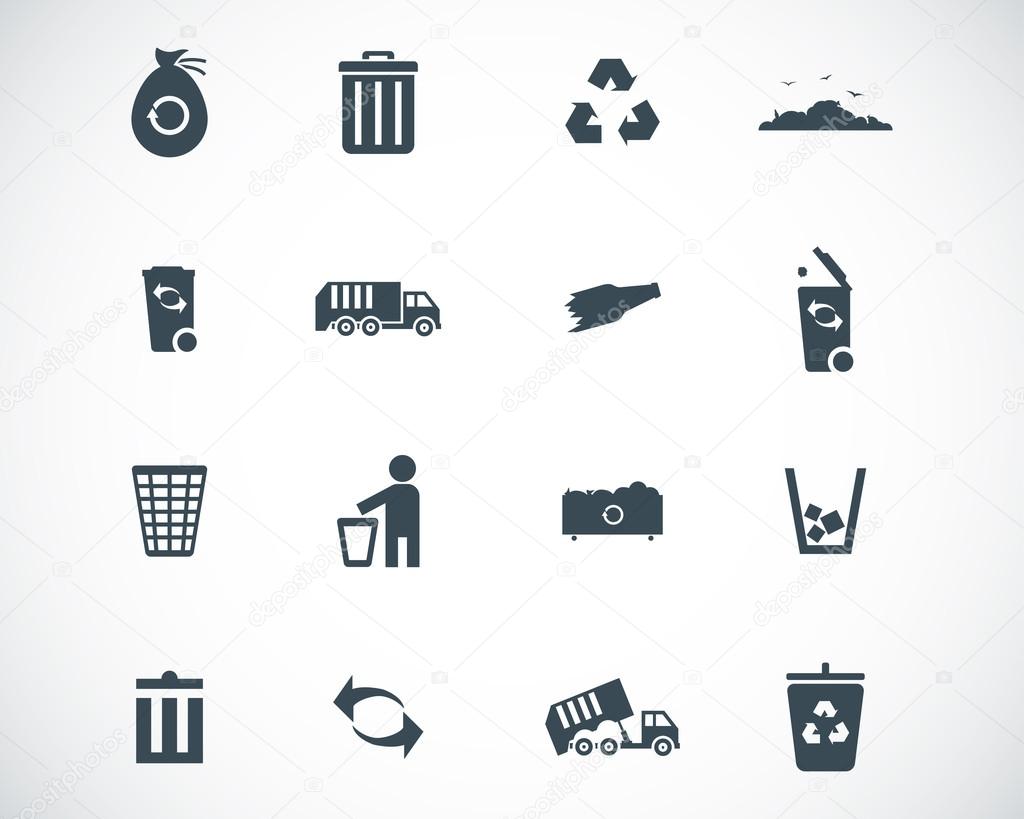 Vector black garbage icons set