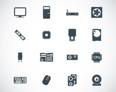 siyah vektör pc bileşenleri Icons set