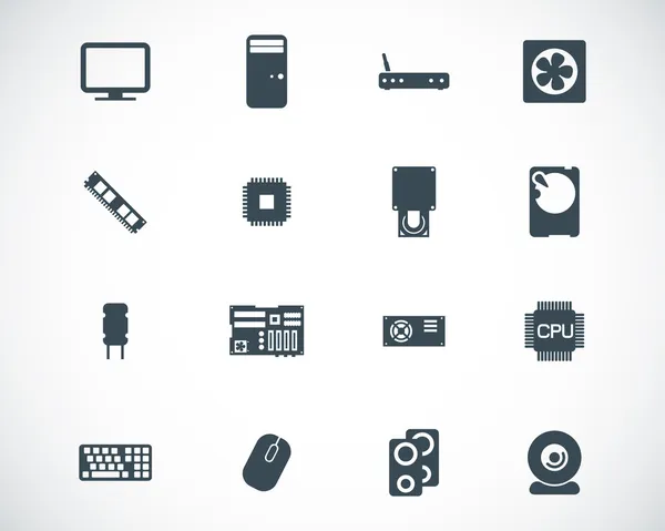 Vector black PC components icons set — Stock Vector