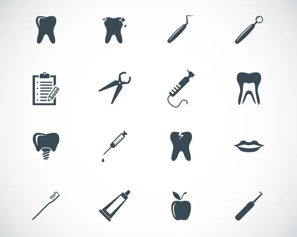 Conjunto de ícones dentários pretos vetores — Vetor de Stock