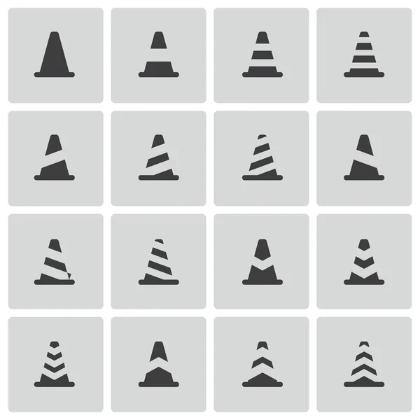 Vector black traffic cone icons set — Stock Vector