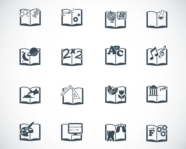 Vector negro libros de texto conjunto de iconos — Vector de stock