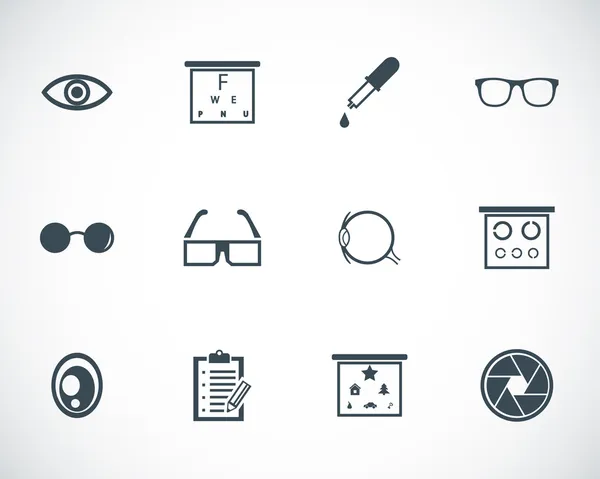 Vector black optometry icons set — Stock Vector