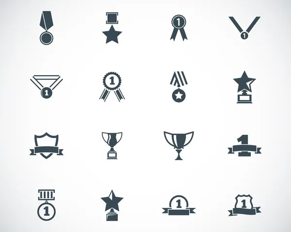 Vector black trophy and awards icons set — Stock Vector