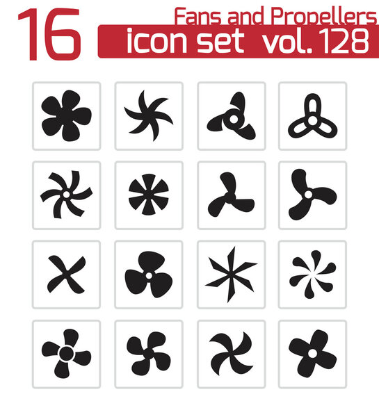 Vector black fans and propellers icons set