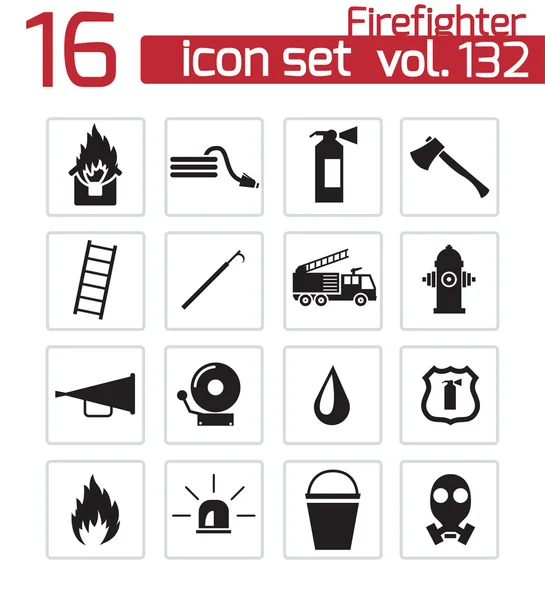 Vector black firefighter icons set — Stock Vector