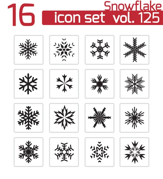 Ensemble d'icônes de flocon de neige noir vectoriel — Image vectorielle
