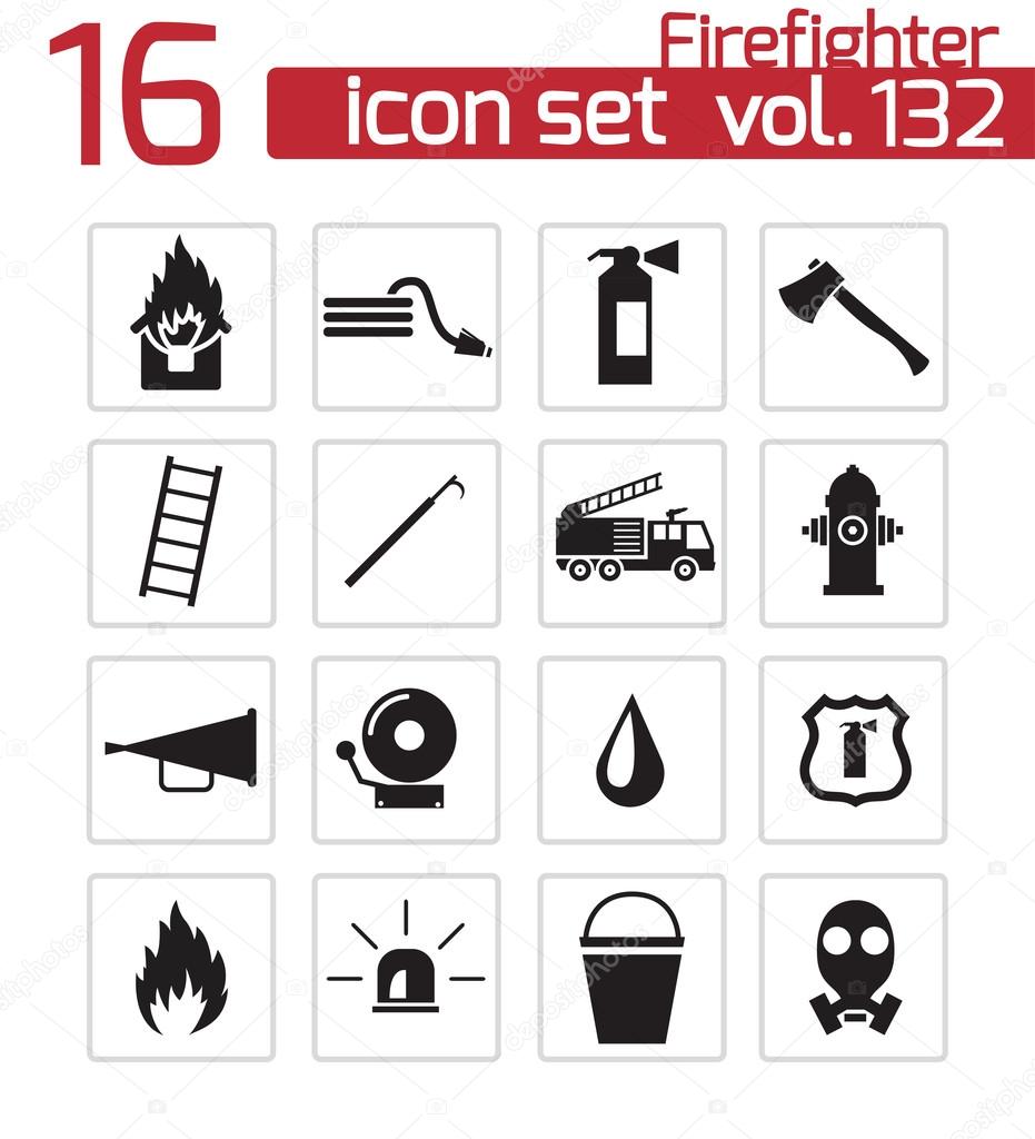 Vector black firefighter icons set