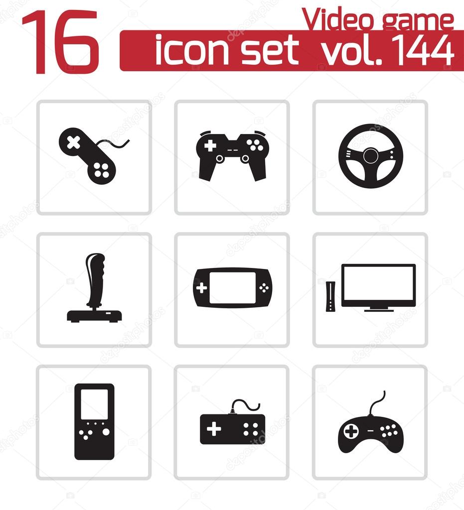 Vector black video game icons set