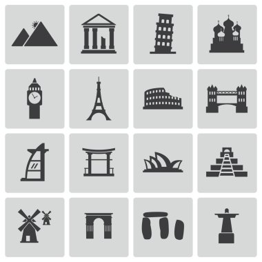 siyah vektör landmark simgeler kümesi