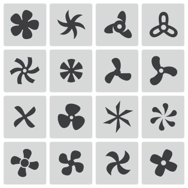 Vector black fans and propellers icons set clipart
