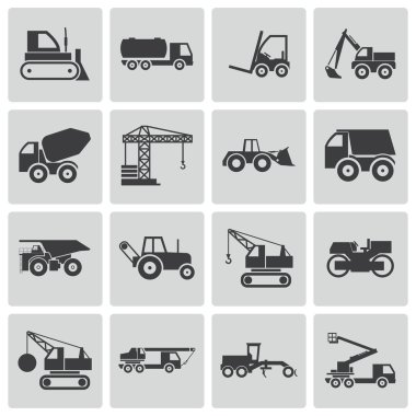 siyah vektör inşaat nakliye Icons set