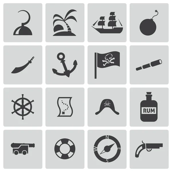 Vector black pirates icons set — Stock Vector