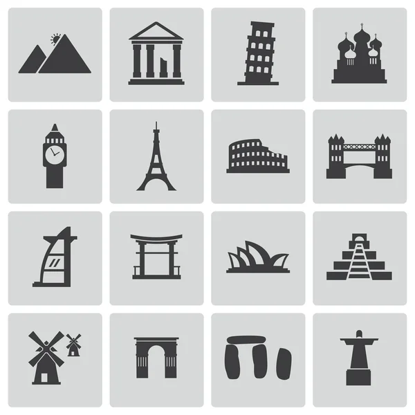 Vector zwarte landmark icons set — Stockvector