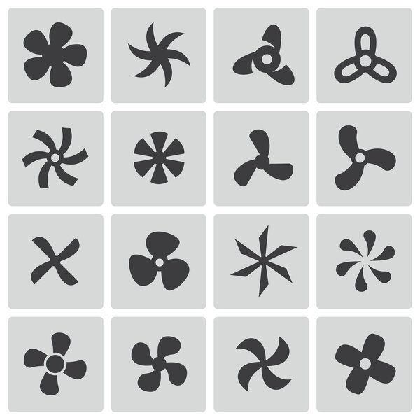 Vector black fans and propellers icons set
