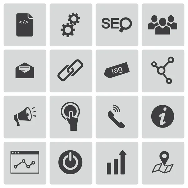 Vector negro seo iconos conjunto — Vector de stock