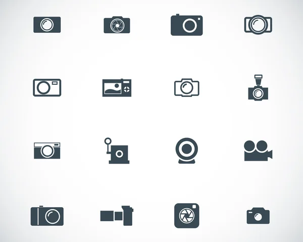 Conjunto de ícones de câmera preta vetorial — Vetor de Stock