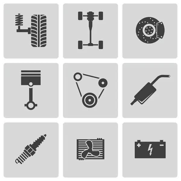 Vector black car parts icons set — Stock Vector