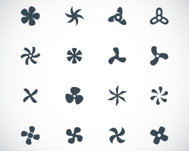 Vector black fans and propellers icons set clipart