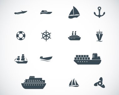 vektör siyah gemi ve tekne Icons set