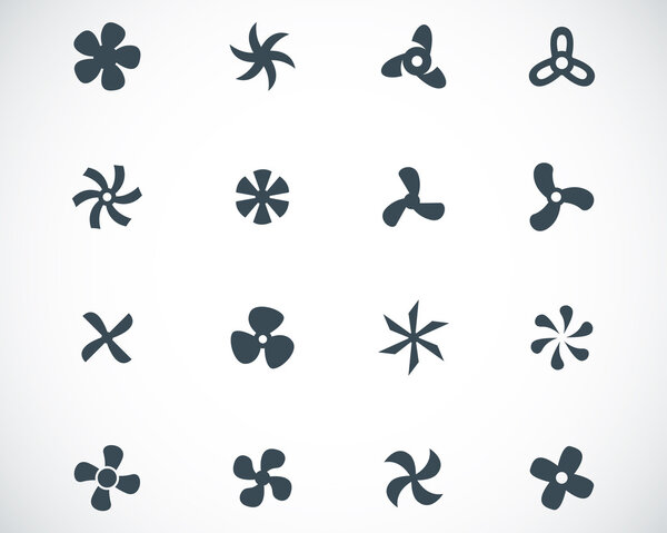 Vector black fans and propellers icons set