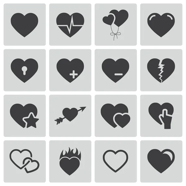 Vector black hearts icons set — Stock Vector