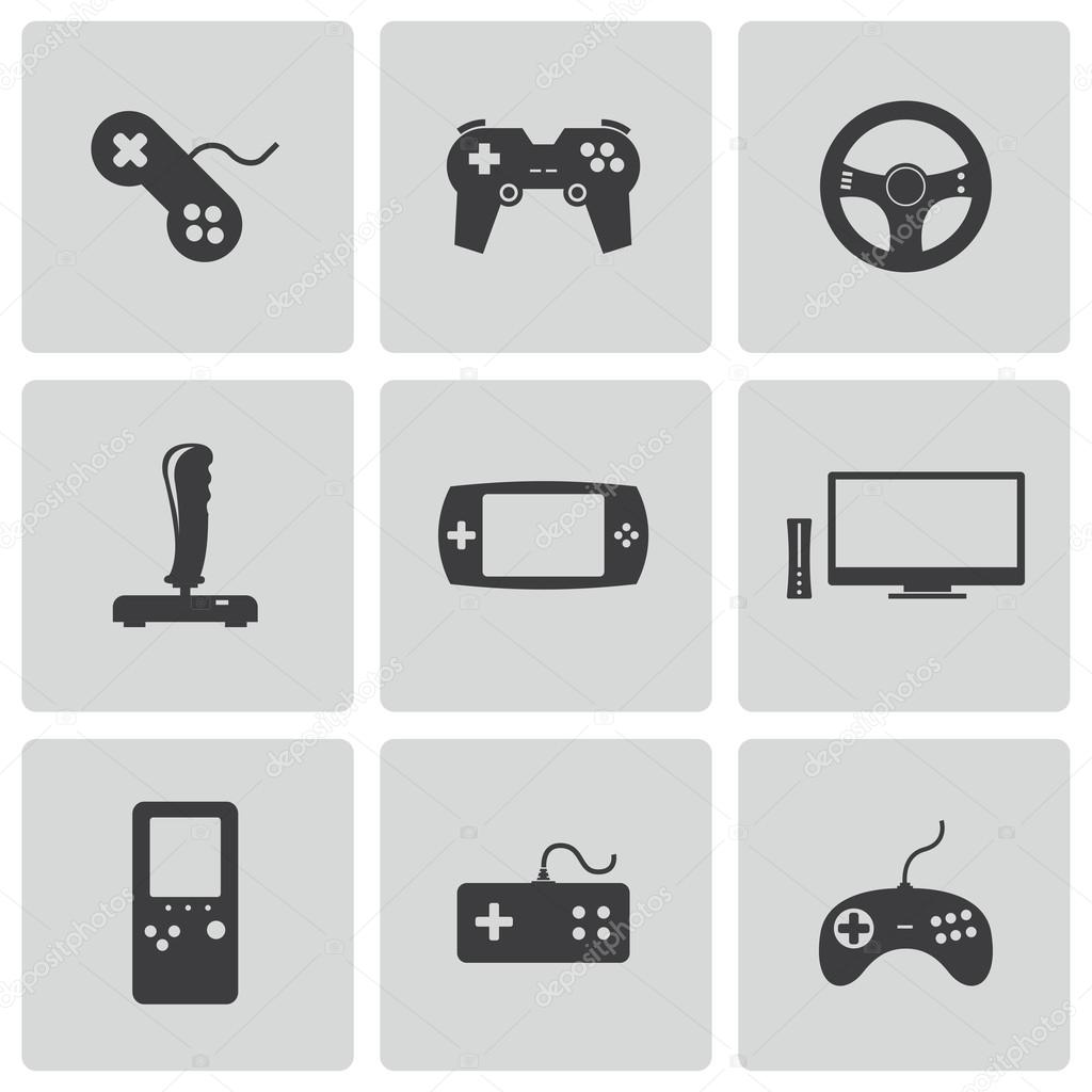 Vector black video game icons set