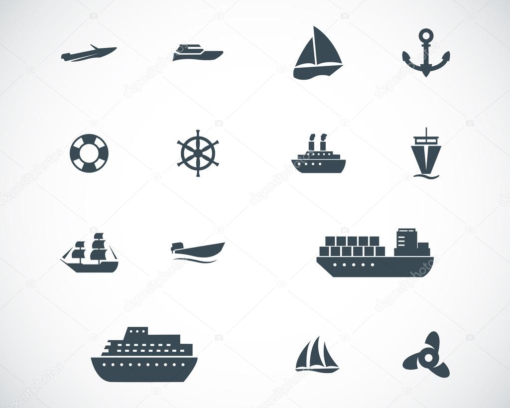 Vector black ship and boat icons set