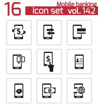 siyah vektör mobil bankacılık Icons set