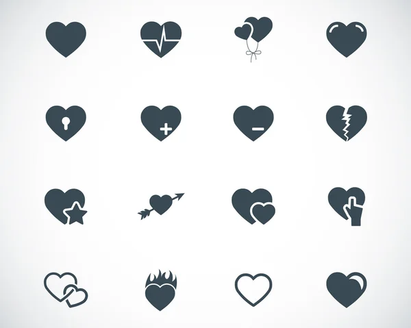 Vektorové černé srdce ikony nastavit — Stockový vektor