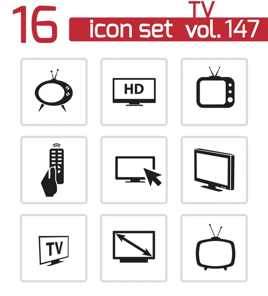 Conjunto de iconos de TV Vector negro — Archivo Imágenes Vectoriales